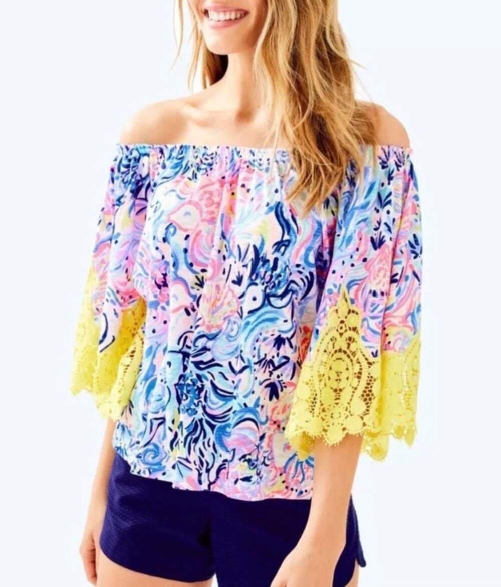 Lilly Pulitzer ZAYLEE TOP Multi So Sofishticated Off the Shoulder Large